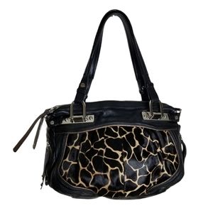 B.Makowsky Black Animal Print Hobo Bag